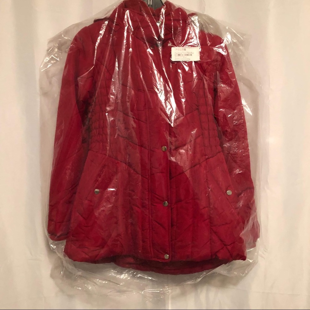 Red puffer winter coat